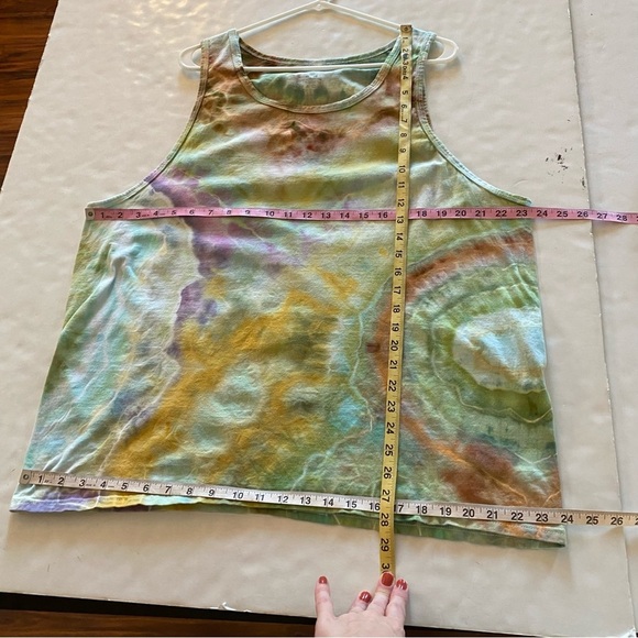 Vintage 90s Tie Dye Tank Top Mens Size XL Unisex Handmade Pastel Green Upcycled - Picture 3 of 6